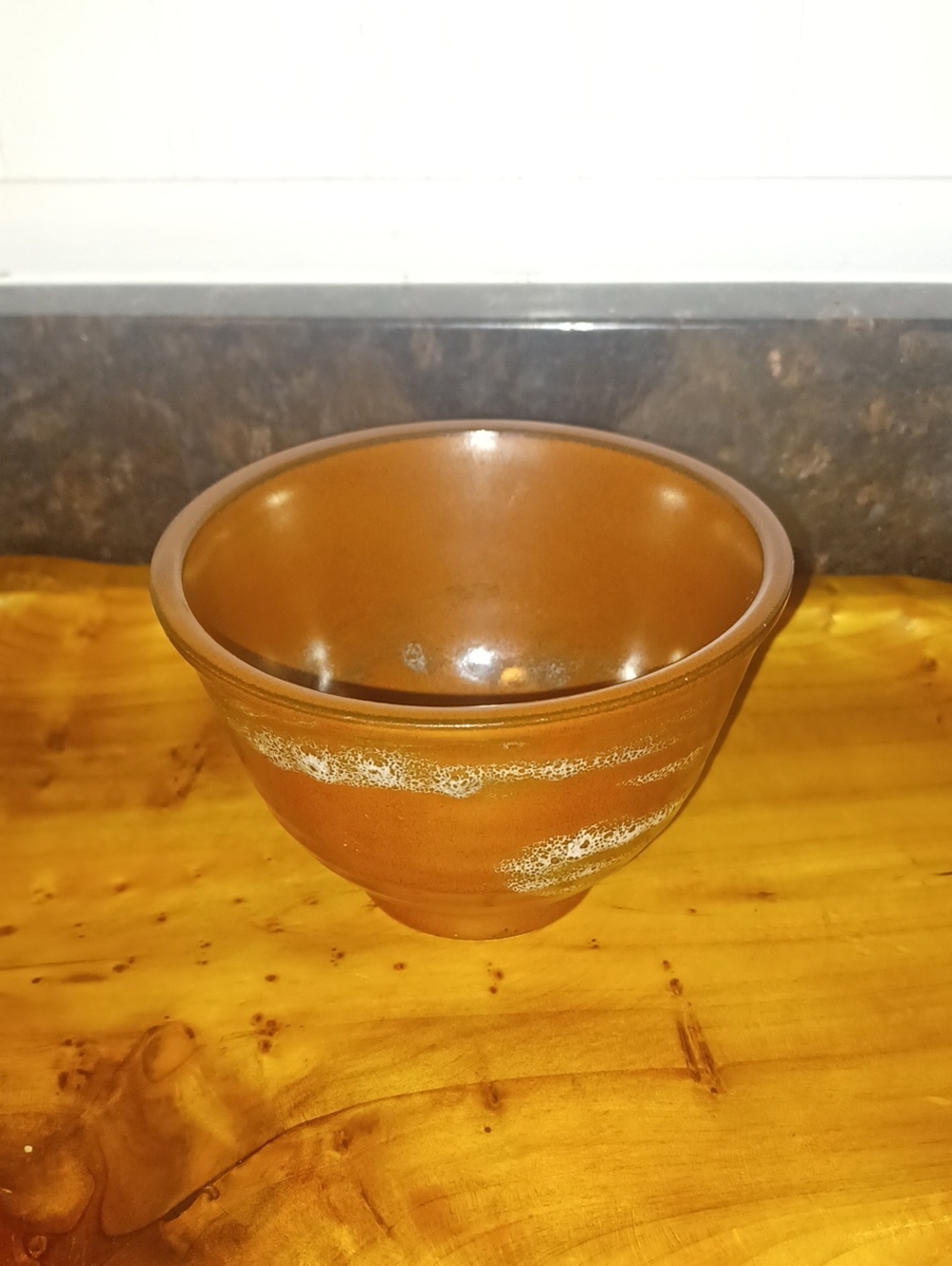 Handmade Brown Ceramic Matcha Bowl White Textured Reactive Glaze Chawan